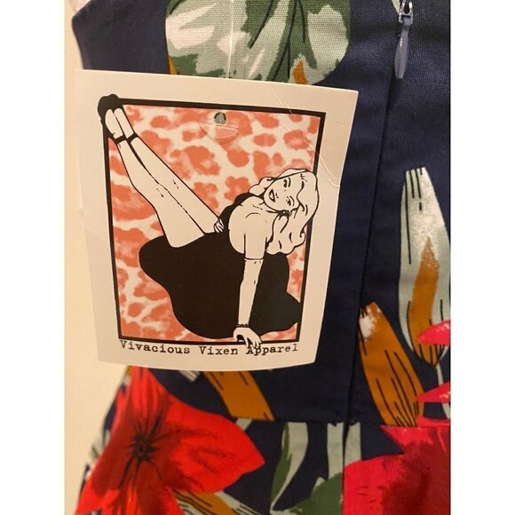 Vivacious Vixen Apparel Navy Blue and Red Tropical Floral Dress Size XS - Picture 5 of 7